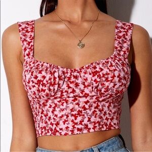 Motel Cottage Fairy Milkmaid Boho Feminine Gladis Ditsy Butterfly Crop Top Red M